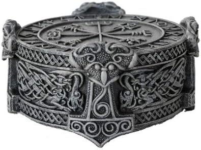 Пацифик подарок норвешки викинзинг вегевисер руничен компас јазол Тор Хаммер кутија скулпторски декор со 5 инчи дијаметар