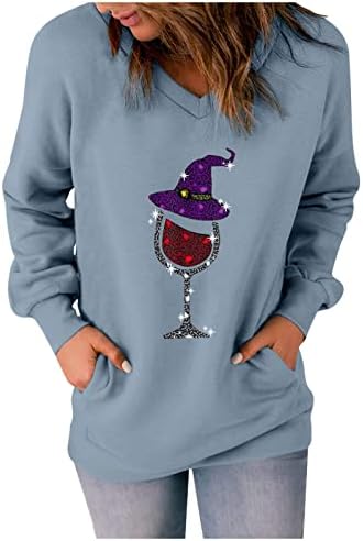 Ноќта на вештерките за џемпери за жени обичен череп печатено во боја на лабава пулвер со долги ракави релаксирачки кошула