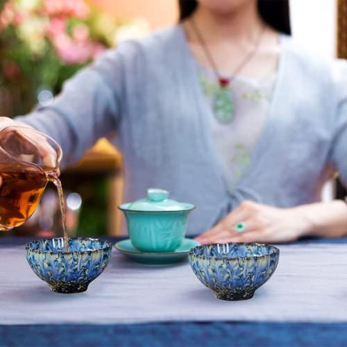CmengAo Шарени Tenmokus Чаша чај | 4 мл, Рачно Изработени Азиски Jianzhan Чај Керамички Кунгфу Чај Чаша, Чаша Лотос Чај, Кинески Змеј Чај