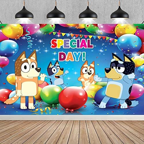 Сина роденденска позадина Банер забава Декорации овци 7x5 ft Bingo Cartoon Dog Среќен роденден материјал специјален ден позадина за повеќе