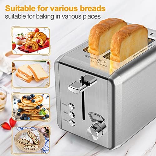 Whall Toasters 2 Plice Најдобро оценет премиер, не'рѓосувачки челик, тостер од џебови - 6 Поставки за сенка на леб, функција за