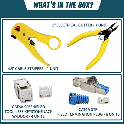 Комплет За Кабли Cat6A-Пленум, Етернет, Незаштитен, 328 Стапки, По ++ Компатибилен, Вклучува Конектори И Алатки За Лесна Инсталација…