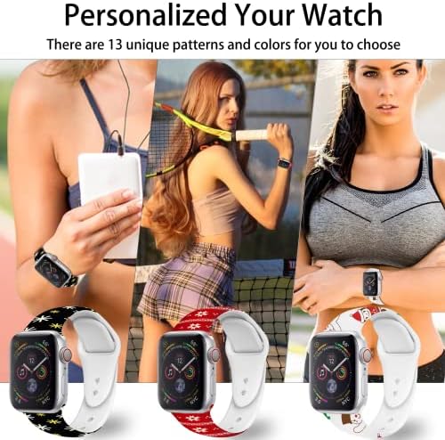 Божиќен часовник Бенд компатибилен за Apple Watch Band 44mm 42mm 40mm 38mm за жени мажи, Sport Strap For Iwatch Series 7 6 5 4 SE 3 2, прилагодлив