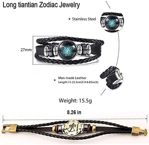 Retro 2pcs Zodiac Bracelet for Men 12 Constellation Beaded Handmade Leather Bracelets Braided Punk Chain Cuff