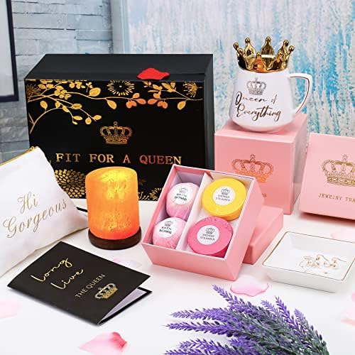 H-MomeAssy Кралски роденденски подарок корпа за жени, 6 луксузни подароци за неа, подароци за роденденски кралица за жени со