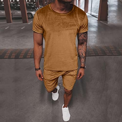 Xiloccer Men 2 парчиња шорцеви поставува летни облеки со кратки ракави маички и шорцеви на плажа на плажа, облека за атлетски спортски костуми за атлетски спортови