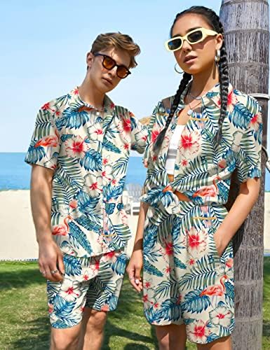 Бабиобоа Менс Хавајски Кошули Поставува 2 Парче Копче Надолу Облека За Плажа Тропска Облека Со Алоха Печатење Со Капа Со Кофа