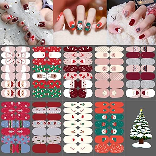 9 листови Божиќни нокти налепници налепници за жени деца самолепливи целосни полски ленти DIY налепници на ноктите уметнички декорации Дедо Мраз