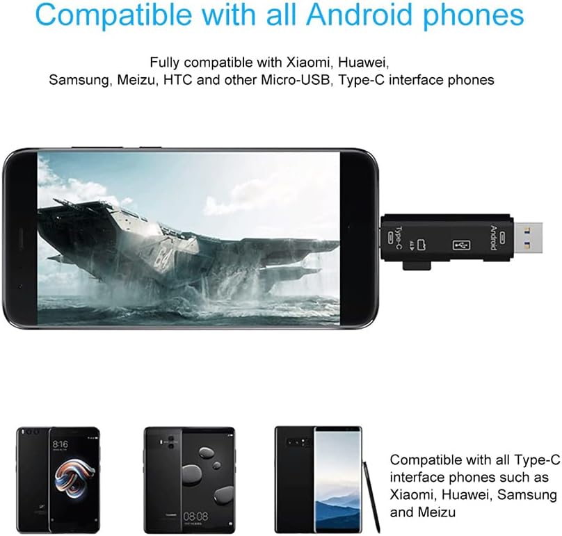 5 Во 1 Мултифункционална картичка читач компатибилен со Samsung Galaxy S20 Ultra 5G има USB Type-C/ MicroUSB/ TF/ USB 2.0/