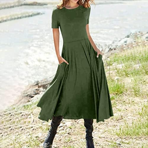 Dopocq женски фустани пролетни екипи кратки/долги ракави печатење што тече фустан со должина на коленото со џебови