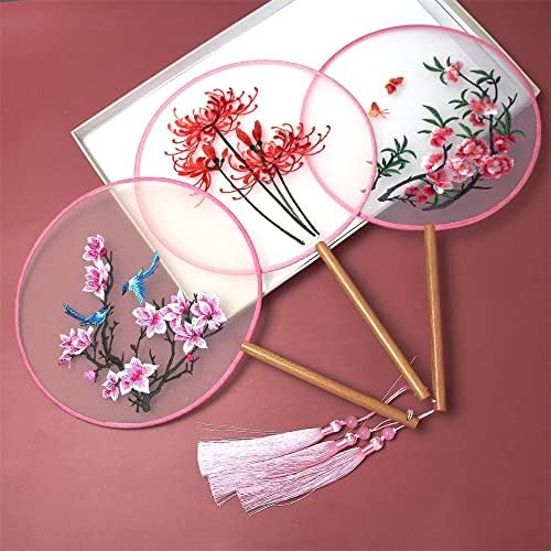 Uzузија, гроздобер рака Фан, кинеска свила везена тркалезна вентилатор цвет цвет дома украси за украси танцувачки танц 21
