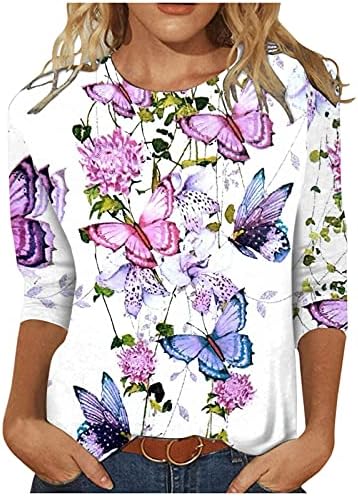 Розова надворешна облека за јуниори Зимски пад 3/4 ракав екипаж вратот пеперутка цветна графичка маичка за џемпери тинејџерки девојки