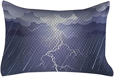 Ambesonne Night Quilted Pemlowcover, гром на гром во воздухот во воздухот во темни ноќни дождови за електрична сила, слика, стандардна