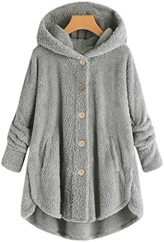 Зимски зимски обичен шерпа руно јакна со долг ракав копче цврсто топло нејасно џебови од палто за надворешна облека