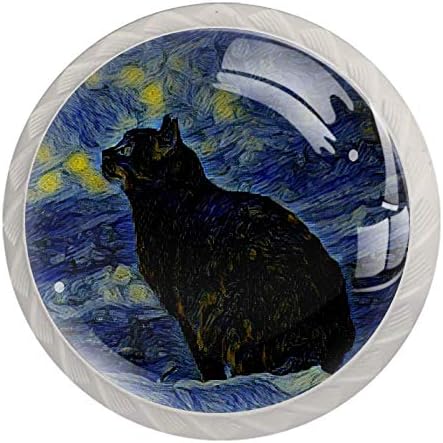 Импресионизам wallидна уметност лунарна мачка сет од 4 копчиња за фиоки влече рачка за кабинет за кујнски гардероба шкаф домашен украс