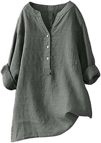 Постелни кошули за жени V вратот Цврсто лабава лабава маичка со долги ракави копче надолу на горната блуза Обична плажа за капење за