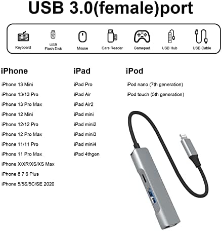 [Apple MFi Сертифициран] Молња ДО USB Центар, 2-во-1 USB Otg Центар со 2 USB 3.0 Порта и Порта За Брзо Полнење за iPhone/iPad Компатибилен СО USB Микрофони/USB Флеш Диск/Тастатура/Глувче/USB З