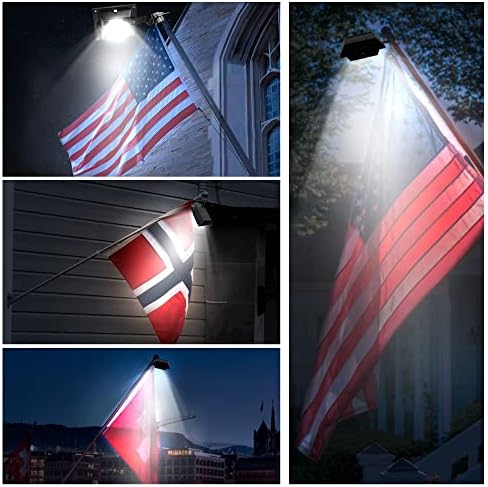 Сончево Знаме Пол Светло, Светло 12 лед Бело за Знаме од 5 стапки 6 стапки, Пол Светло Соларно Напојување, Водоотпорни Надворешни