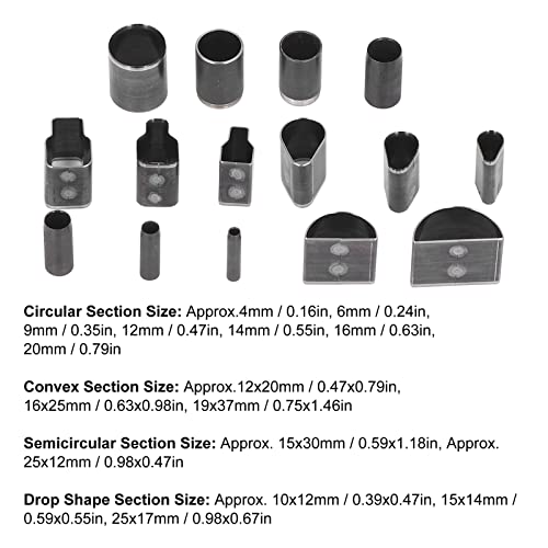 15 парчиња секачи за секачи за лекување на легури од легура на челик за умирање Различна форма на шуплива дупка алатка за кожни занаети