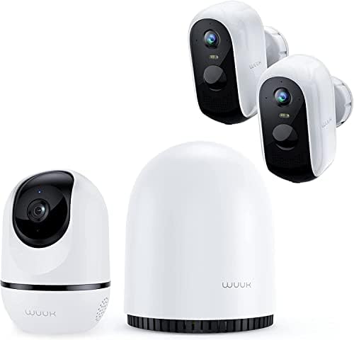 Wuuk 4MP PET Camera, Pan Tilt Cam For Baby Monitor, 2 надворешни фотоапарати за домашна безбедност со базна станица, нема месечна претплата, откривање на човечко движење, ноќно гледање