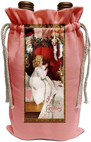 3Drose BLN гроздобер Божиќни дизајни - Среќна Божиќна девојка во Nightgown, достигнувајќи по складирање со часовници од Дедо Мраз - торба за вино