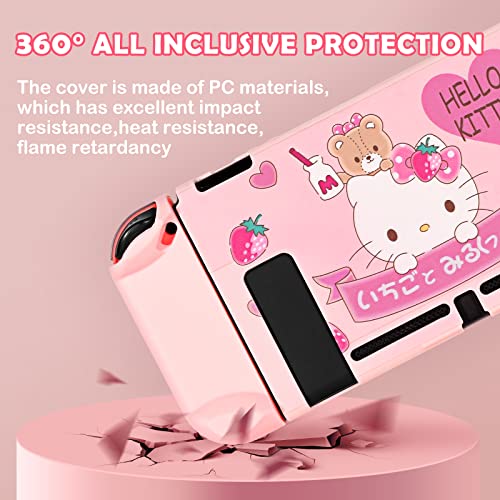 DLSEEGO LUSHORY KITTY SWITCH PRATECTAY CASE DOCKABLABLE HARD SHELL ANTI SCRACK COVER PING радоста кон кожата со 4PCS маче и мачки шепи за палење компатибилни со редовниот прекинувач