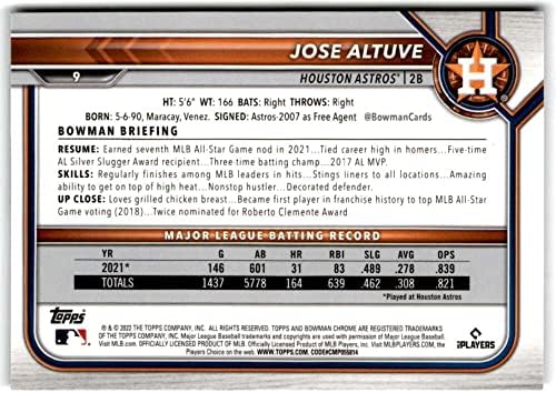 JOSE ALTUVE 2022 Bowman Chrome 9 Nm+ -MT+ MLB Бејзбол Астрос