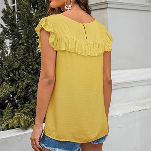 Nokmopo женски обични врвови модни цврсти бои расипани од тркалезен чипка за шиење на вратот, врвен плус кошули со големина