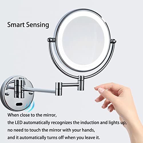 Zaahh Smart Sensor LED огледало за шминка со светла и 10x зголемување, двострана wallидна монтирана вртење на вртење на суета, розово злато, тврдокорно