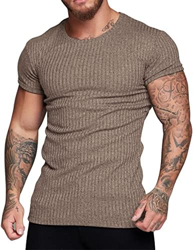 Coofandy Men Muscle Tirty Thick Burting Chride Sneove Tee Crewneck Gym Tshirt Thshirt Bodybuilding Hipster Slim Fit Casual T