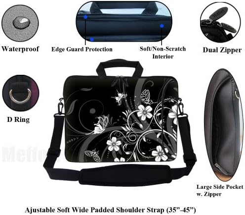 Meffort Inc 15,6 инчи Неопрен лаптоп торба со дополнителен страничен џеб, мека рачка за носење и лента за отстранлив рамо