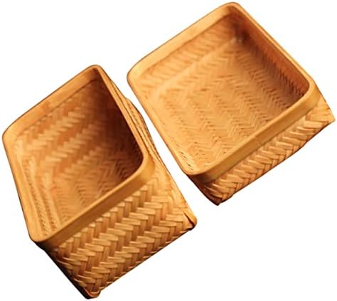 Cabilock 4PCS бамбус кутија за складирање ткаени корпи за складирање на прибор за јадење, корпи за складирање, плетени канти