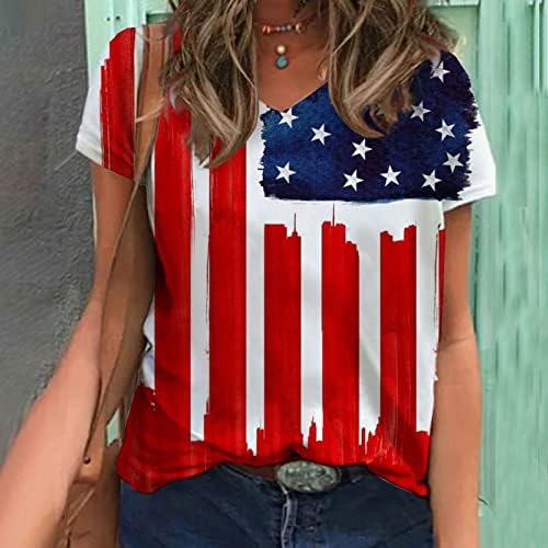 Женски 4 -ти јули врвови на американската облека на Денот на независноста на американската облека, обични лабави патриотски кошули