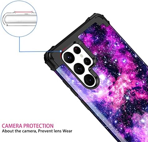 Miqala за Galaxy S22 Ultra Case, сјаен во темниот три слој со тешки шок -огноотпорен тврд пластичен браник +мека силиконска гума за