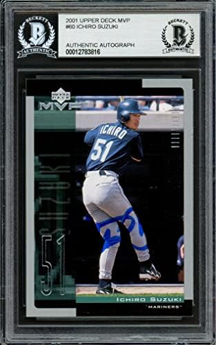 Ichiro Suzuki Autographed 2001 горна палуба MVP Rookie Card 60 Seattle Mariners потпишан во Blue Beckett BAS 12783816 - Бејзбол