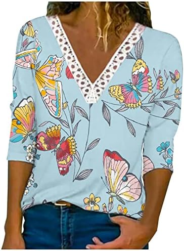 2023 Облека со долги ракави чипка памук V вратот Графички салон Топ кошула за девојки есен летен маица 9i 9i
