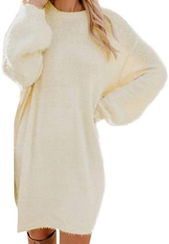 Женски џемпер фустан мек скокач од пената лабава вклопена цврста долга џемпер дами обичен фустан за трикотажа за зима/есенски скокач