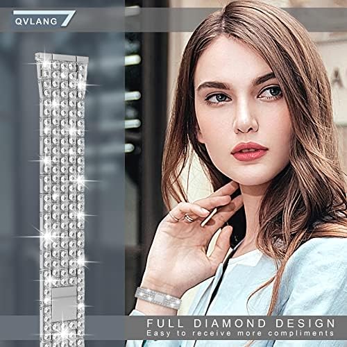 QVlang Bling Band за Samsung Galaxy Watch 5 & 4 Band / Active 2 40mm 44mm / Watch 5 Pro 45mm / Watch 4 Classic 46mm 42mm, 20mm Diamond Rhinestone Metal Screpband Strap за жени