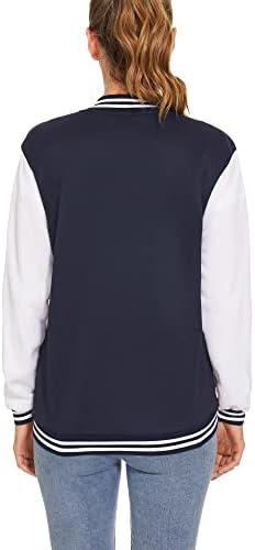 Вивименг женски бејзбол јакна варсити руно јакна копче надолу со кошули врвови со долги ракави за џемпери за џемпери, обични блузи