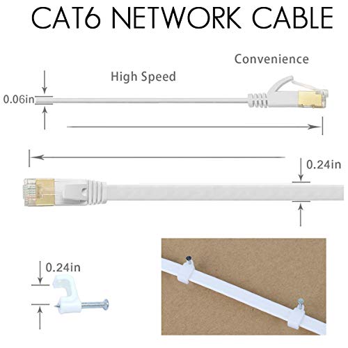 Кат 6 Етернет Кабел 25 СТАПКИ Рамни Интернет Мрежни Кабли Со Кабелски Клипови Краток Cat6 Етернет Лепенка Кабел Со Snagless Rj45 Конектори Бел Компјутер LAN Кабел(25FT)…