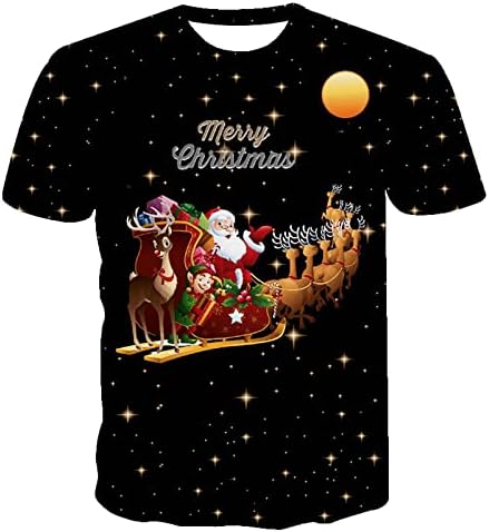Божиќна кошула со кратки ракави за мажи, 3Д печатена маица, Божиќна облека, обичен тркалезен врат, удобни ладни врвови