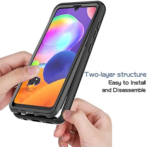 Покријте го телефонскиот случај на целосна заштита, компатибилен со Samsung Galaxy A31 тврд компјутер+мек силиконски TPU 3IN1 шок-пропуст заштитен телефонски капак со вграден