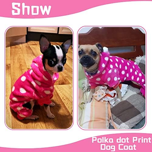 Куче Пијамас за мало кучиња момче момче Полка точка виножито фланел пижами со качулка кучиња џеми, топло кутре, зимски руно кучиња, со нозе кучиња, палто со палто, па
