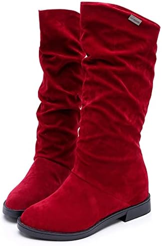 Women'sенски колено високо велур велур бучен блок -потпетица мода зимски чизми рамни тркалезни пети влечење на обични чизми женски чизми