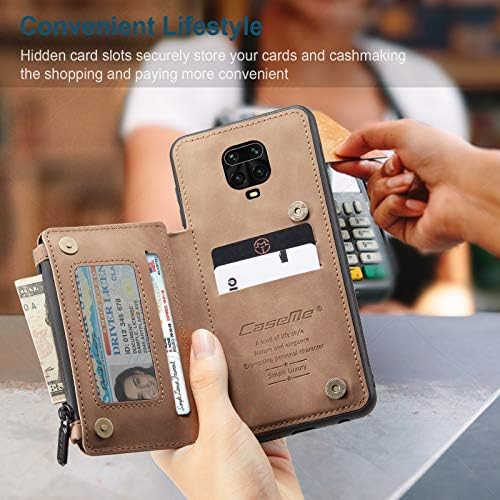 Заштитна кутија кутија компатибилна со Redmi Note 9S Case Case со држач за картички, премиум PU кожа со картички за картички со двојно магнетски