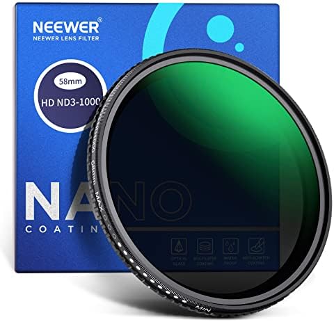 Neewer 58mm Променлива ND филтер ND3-ND1000, 1,5-10 ограничен запира филтер за неутрална густина со HD оптички стакло и двострана 30 слој