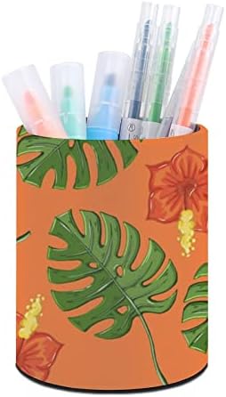 Растенија од тропски чудовишта и цвеќиња PU кожни моливи за моливче за тркалезно сад за садови за контејнери за канцеларија за канцелариски