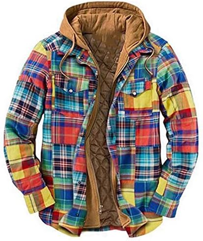 Pxloco наредена јакна за шакети за мажи, машка ватиран наречен копче надолу карирана кошула додадете кадифе за да ја задржите топлата