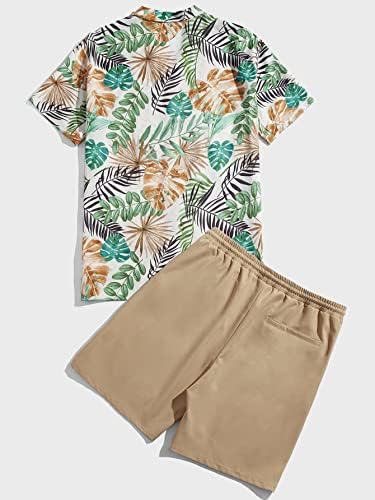 Lubose облека со две парчиња за мажи мажи тропски кошула за печатење и шорцеви за половината за влечење