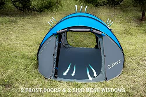 Ceither Pop-Up Camping Thand 4 лице ранец преносен водоотпорен шатор 2 врати луксузно засолниште за слободно време на вентилацијата